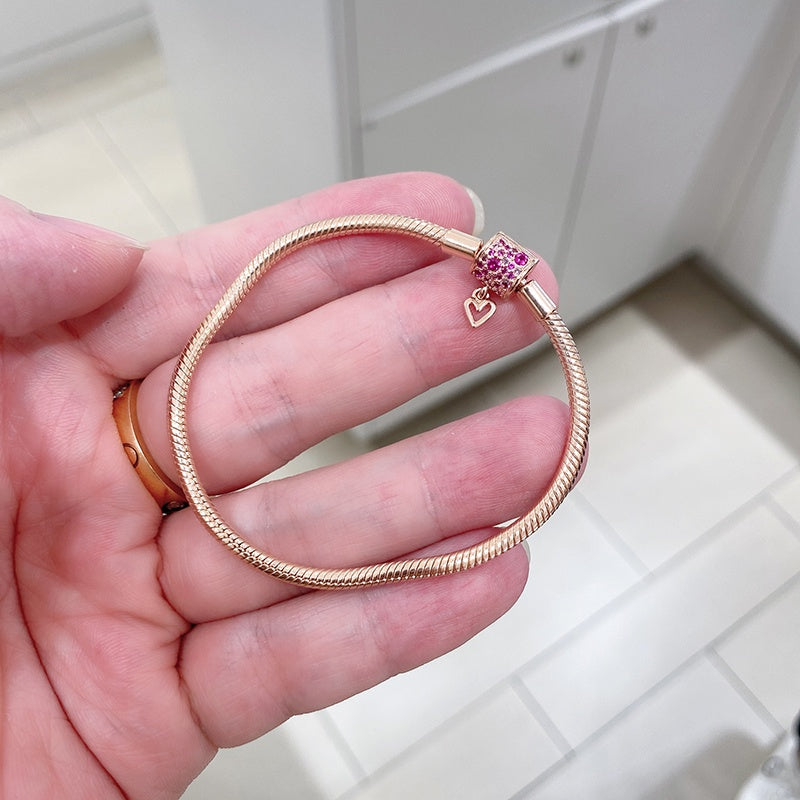 Pulseira com Coração Rosa Brilhante