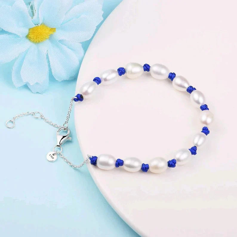 Pulseira de Corrente de Fio Azul de Pérola