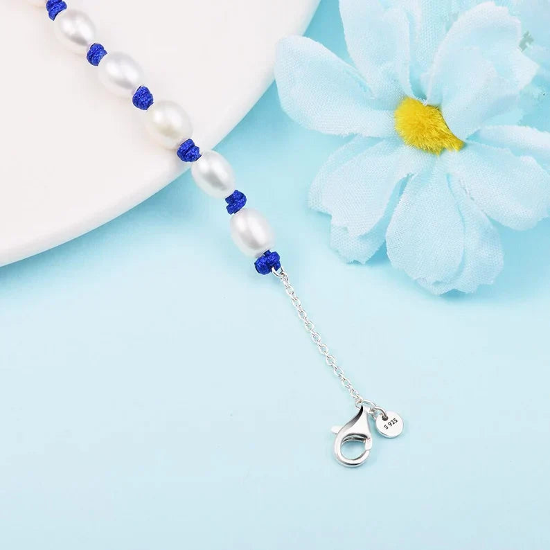 Pulseira de Corrente de Fio Azul de Pérola