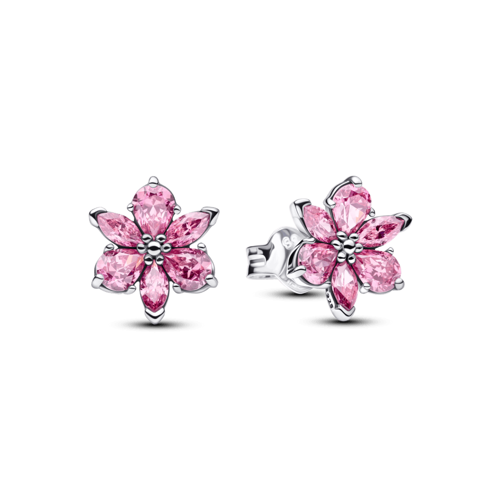 Brinco De Prata Pequeno Floral Herbario Rosa Brilhante