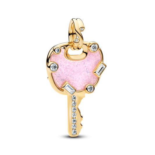 Charm Pendente Chave Do Coracao Rosa