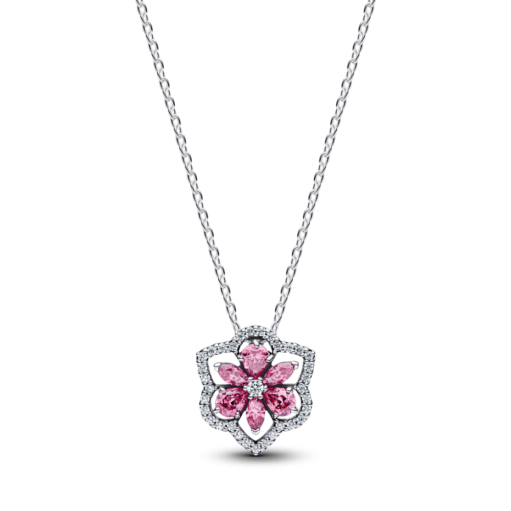 Colar De Prata Floral Herbario Rosa Brilhante