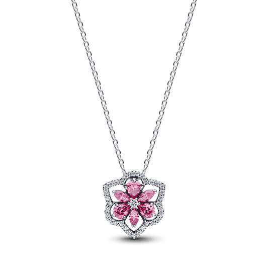 Colar De Prata Floral Herbario Rosa Brilhante