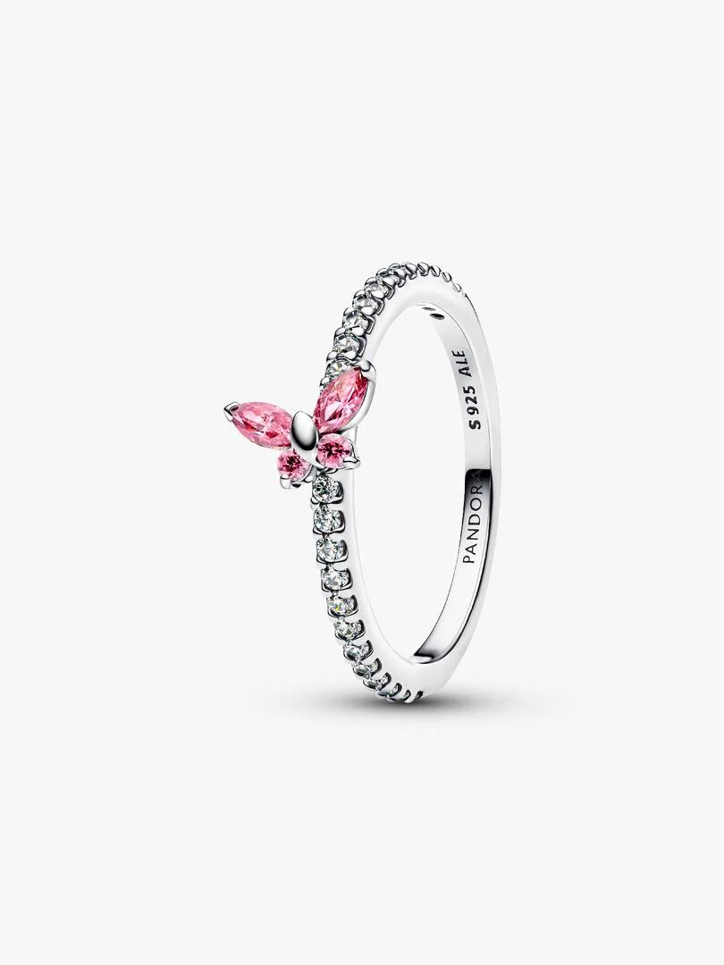 Anel Borboleta Brilhante Rosa