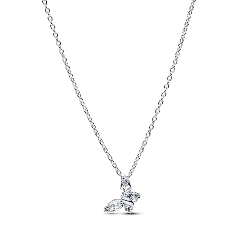 Colar De Prata Pingente Borboleta Brilhante