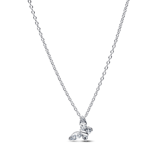 Colar De Prata Pingente Borboleta Brilhante