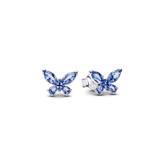 Brinco De Prata Pequena Borboleta Azul Brilhante