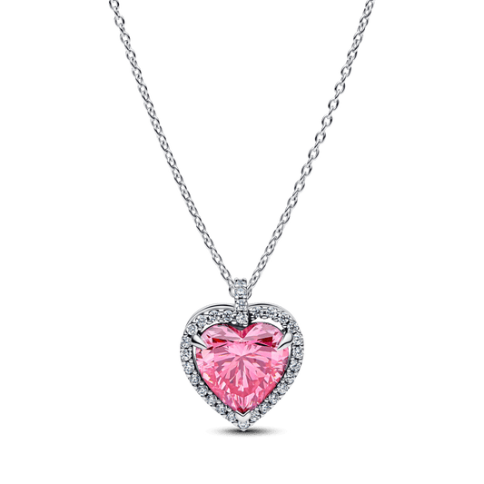 Colar Prata Grande Coracao Rosa Elevado