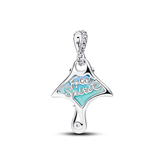 Charm Prata Pendente Arraia Azul Brilhante