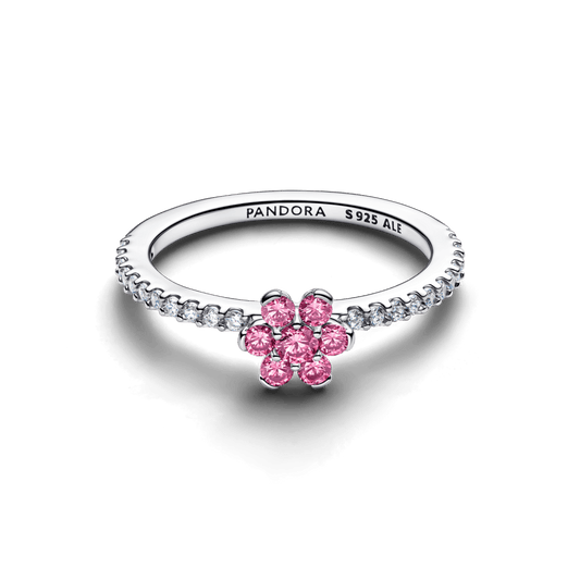 Anel De Prata Flor Rosa Brilhante
