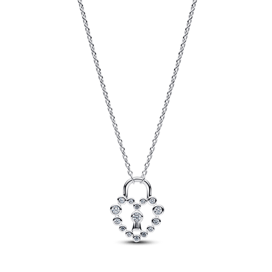 Colar Prata Pingente Cadeado Coração