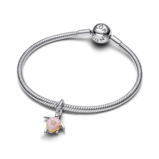 Charm Pendente Tartaruga Com Diamante Em Dois Tons