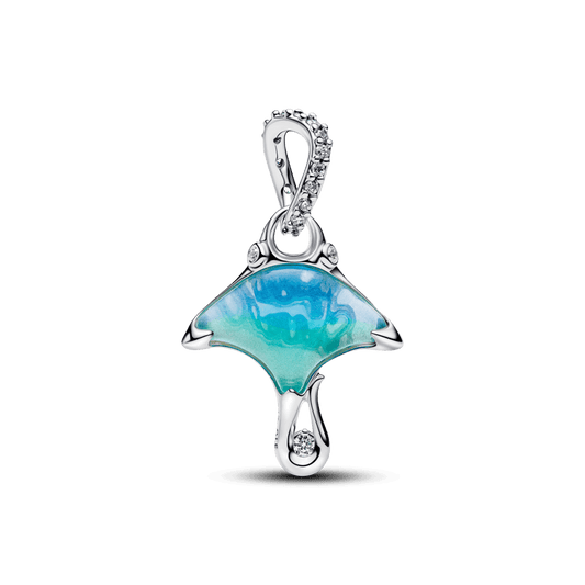 Charm Prata Pendente Arraia Azul Brilhante