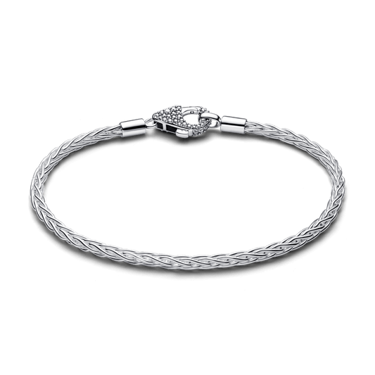 Bracelete De Prata Elos Torcidos E Fecho Em Pave