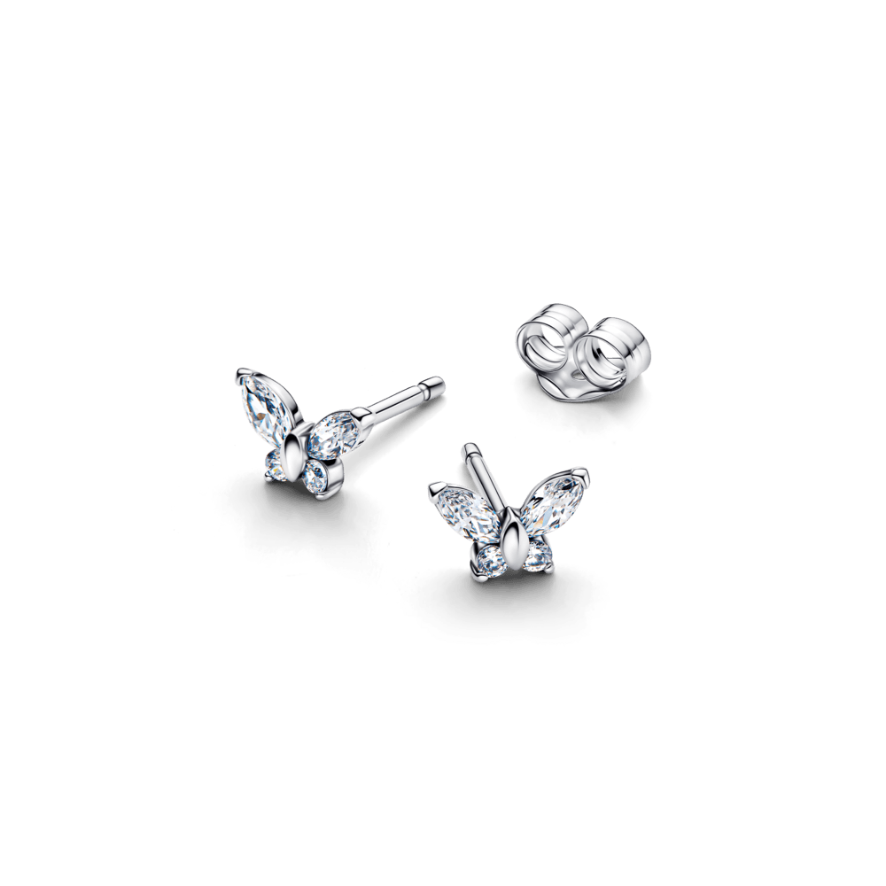 Brinco De Prata Pequena Borboleta Brilhante
