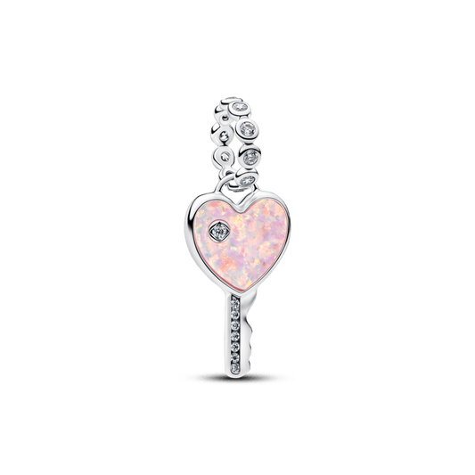 Charm Prata Pendente Chave Do Coração Rosa
