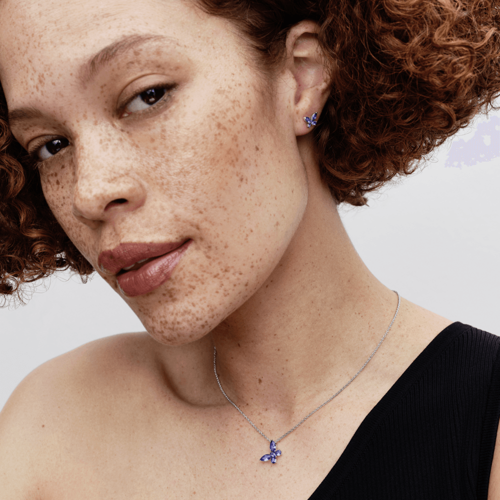 Colar De Prata Pingente Borboleta Azul Brilhante