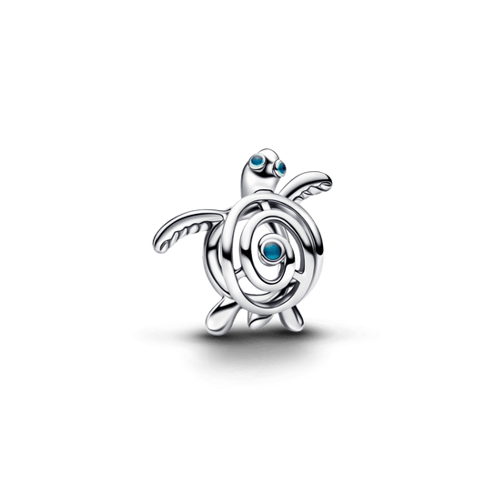 Charm Prata Tartaruga Azul Brilhante