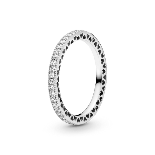 Anel Meia Aliança Prata Corações Radiantes