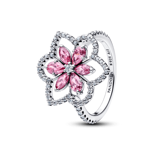 Anel De Prata Floral Herbario Rosa Brilhante