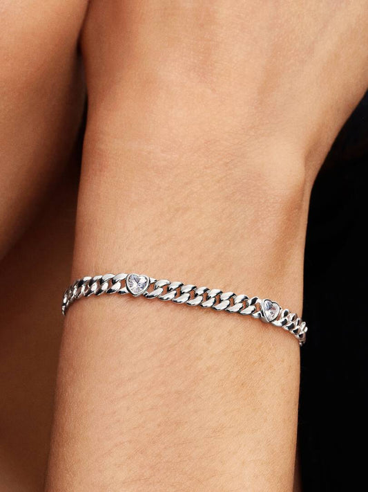 Pulseira Corrente Cubana com Coração