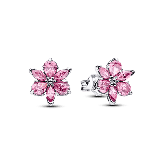 Brinco De Prata Pequeno Floral Herbario Rosa Brilhante