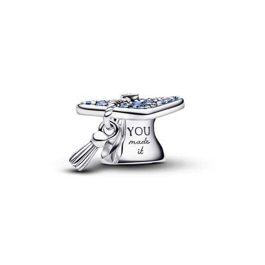 Charm Prata Chapeu De Formatura Azul Brilhante
