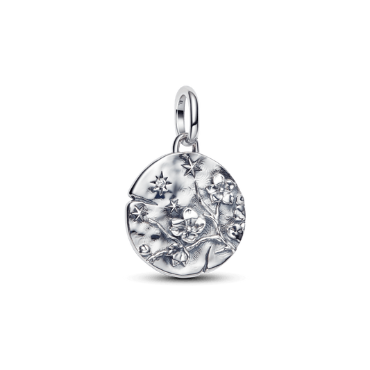 Charm Medalhão Flor De Cerejeira Prata