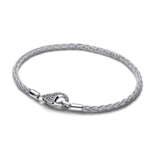 Bracelete De Prata Elos Torcidos E Fecho Em Pave