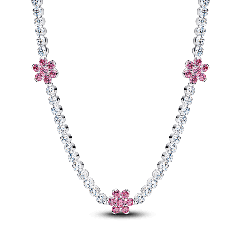 Colar Choker Prata Floral Herbário Rosa Brilhante