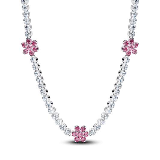 Colar Choker Prata Floral Herbário Rosa Brilhante