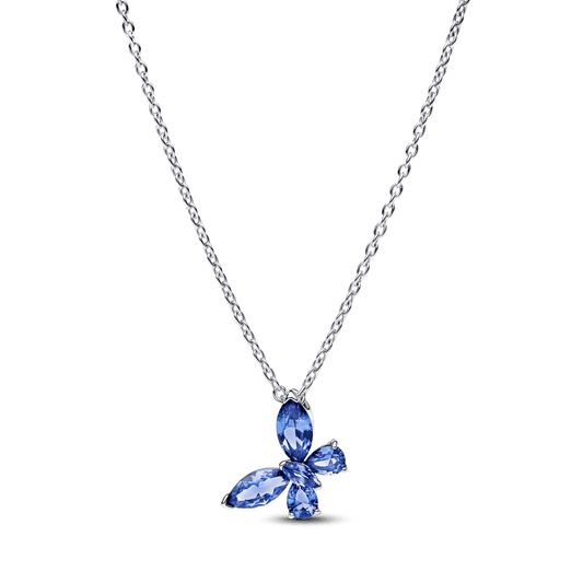 Colar De Prata Pingente Borboleta Azul Brilhante