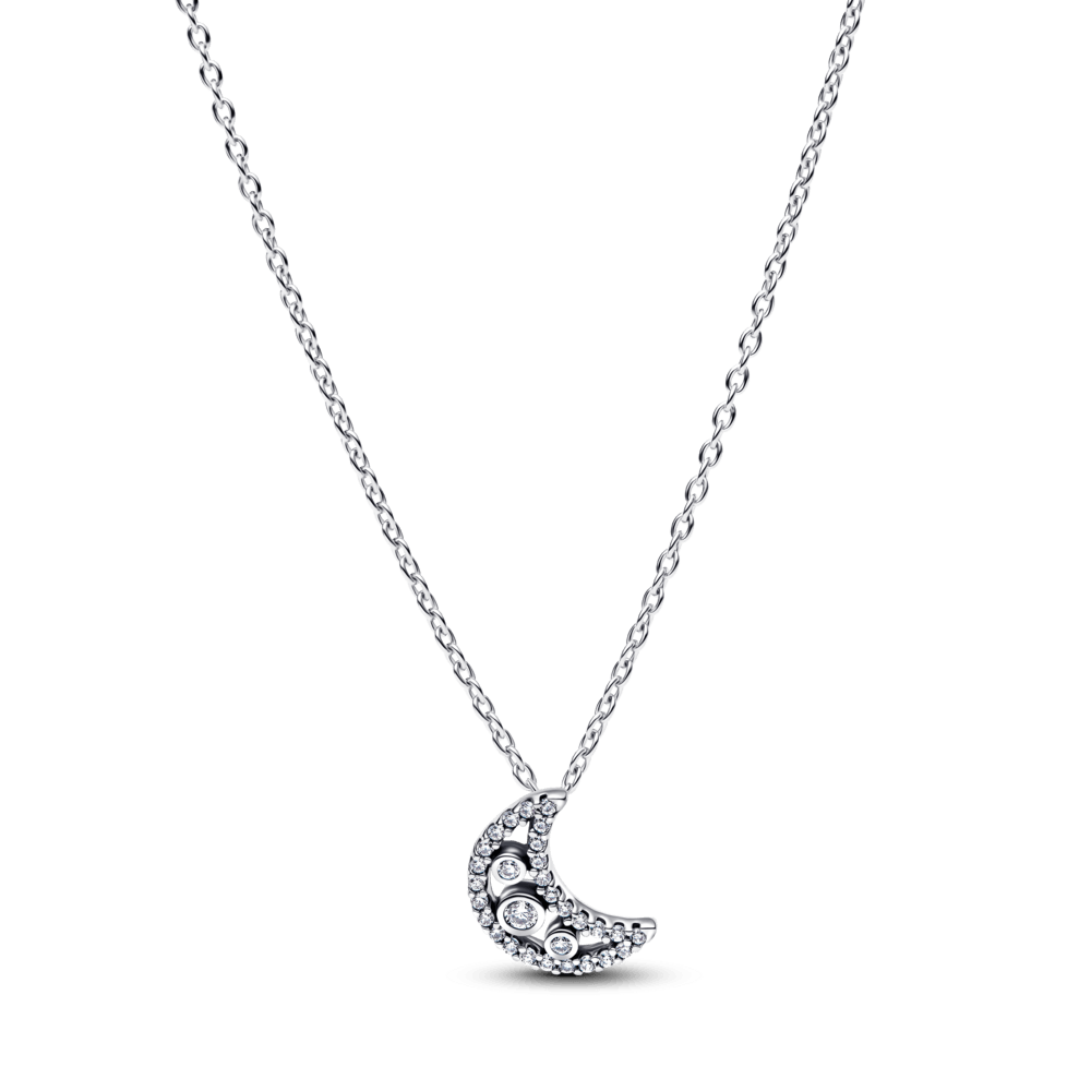 Colar De Prata Pingente Lua Brilhante