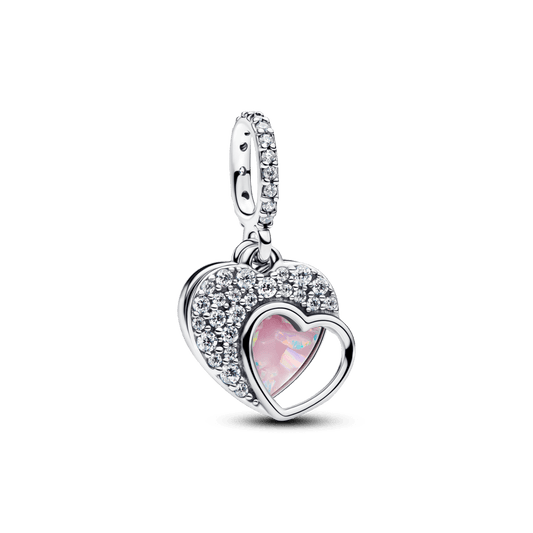 Charm Prata Pendente Coração De Mãe Duplo