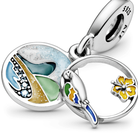 Charm Pendente Papagaio E Praia Do Brasil