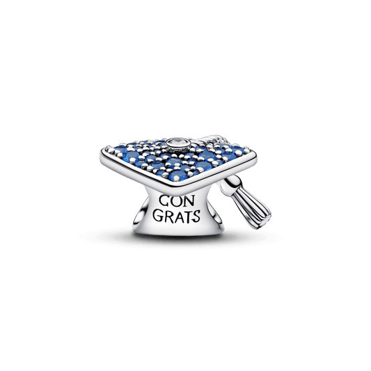Charm Prata Chapeu De Formatura Azul Brilhante