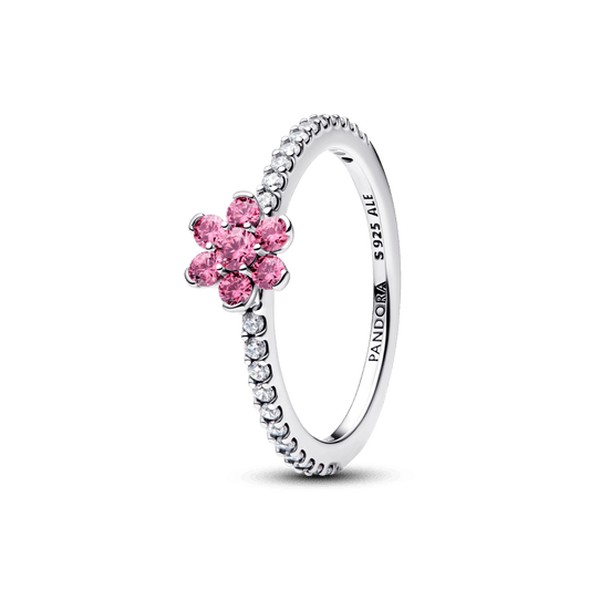 Anel De Prata Flor Rosa Brilhante