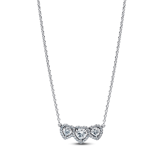 Colar Prata Tres Corações Brilhantes