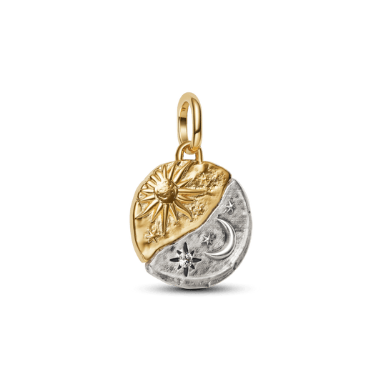 Charm Medalhão Sol E Lua Dois Tons
