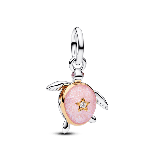 Charm Pendente Tartaruga Com Diamante Em Dois Tons