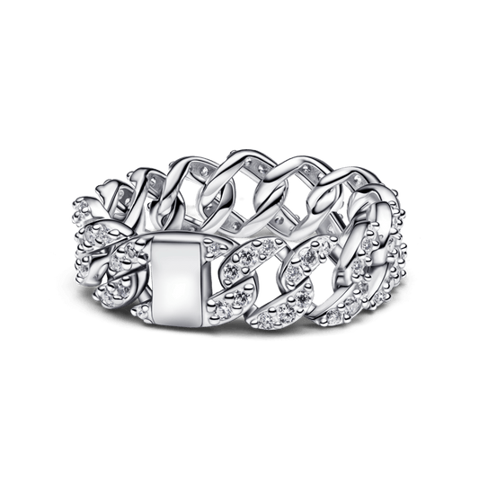 Anel De Prata Grande Elos Brilhantes De Zircônias