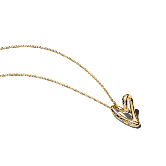 Colar Coracao Assimetrico Dourado Brilhante 60 cm