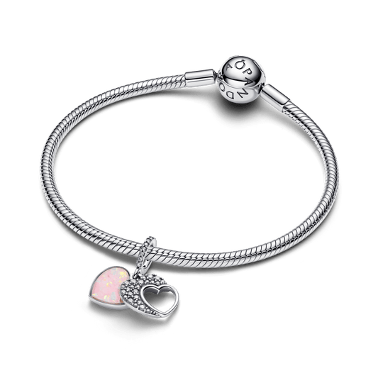 Charm Prata Pendente Coração De Mãe Duplo